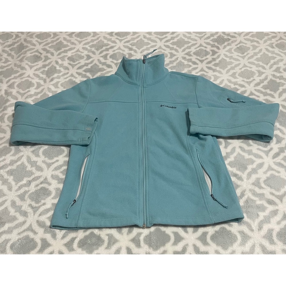 Columbia Sportswear Fleece Jacket Teal Blue‎ Zip Up Pockets Full Zip Size M